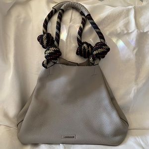 Rebecca Minkoff Climbing Rope Tote Bag Gray Pebbled Leather Magnet Closure